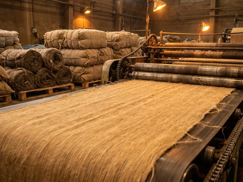 Woven sack fabric on an industrial production line conveyor showing throughput challenges